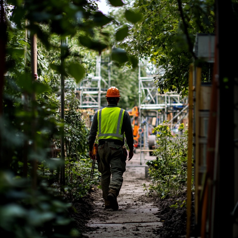 Groenvoorziener loopt door een tuin.